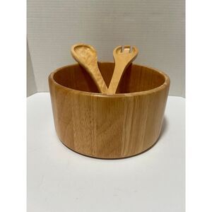 MCM Vintage Dolphin Natural Beechwood Serving Bowl And‎ Spoons Set 3 Pc